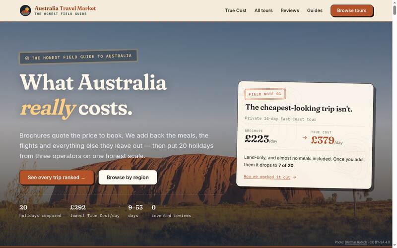 Homepage of australiatravelmarket.co.uk