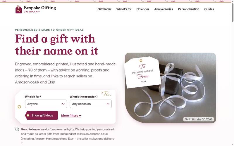 Screenshot of the Bespoke Gifting Company homepage