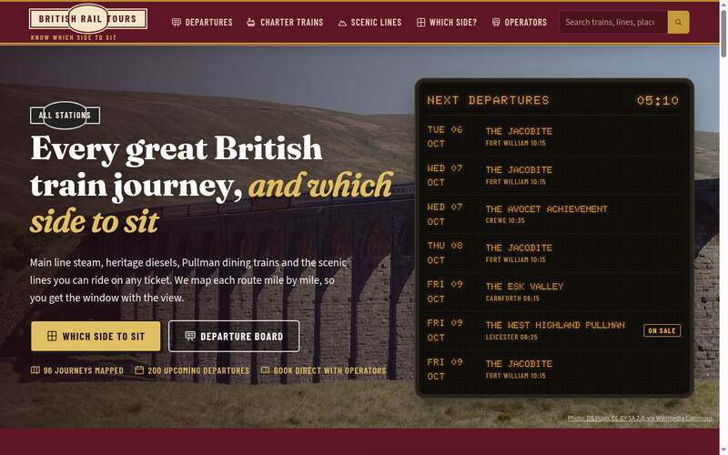 Screenshot of the British Rail Tours homepage
