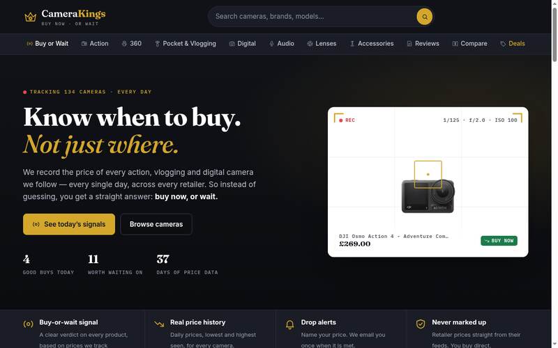 Screenshot of the Camera Kings homepage