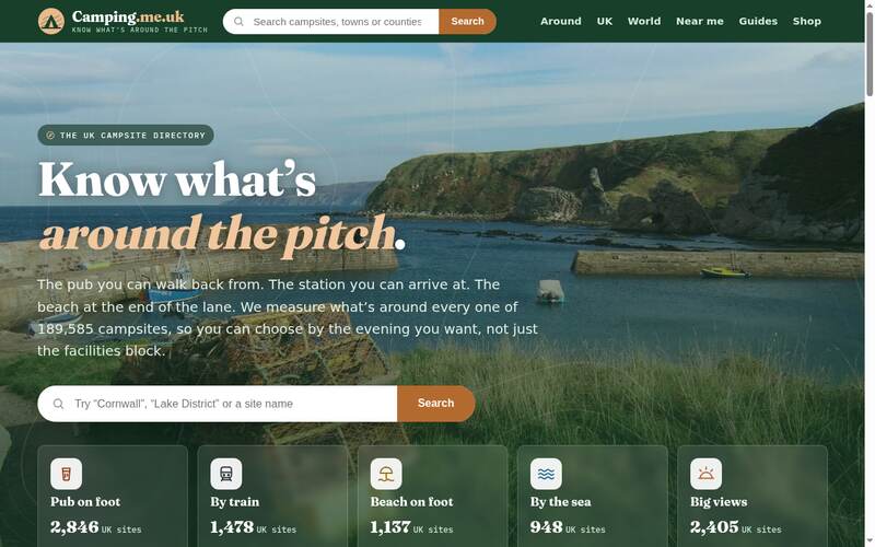 Screenshot of the Camping.me.uk homepage