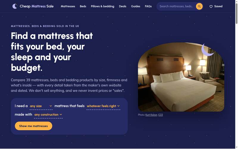 Screenshot of the Cheap Mattress Sale homepage