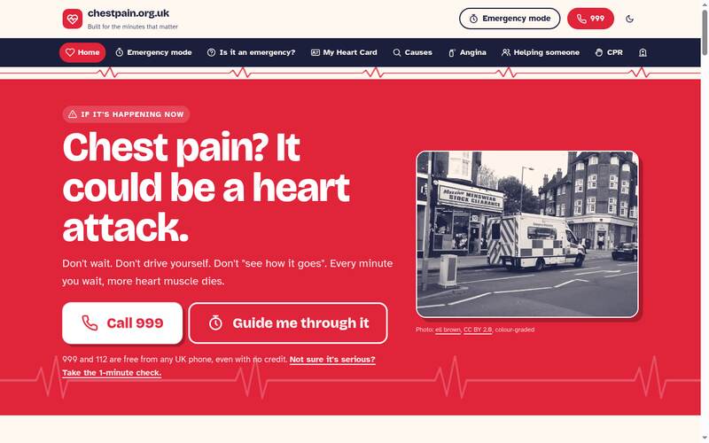 Screenshot of the Chest Pain homepage