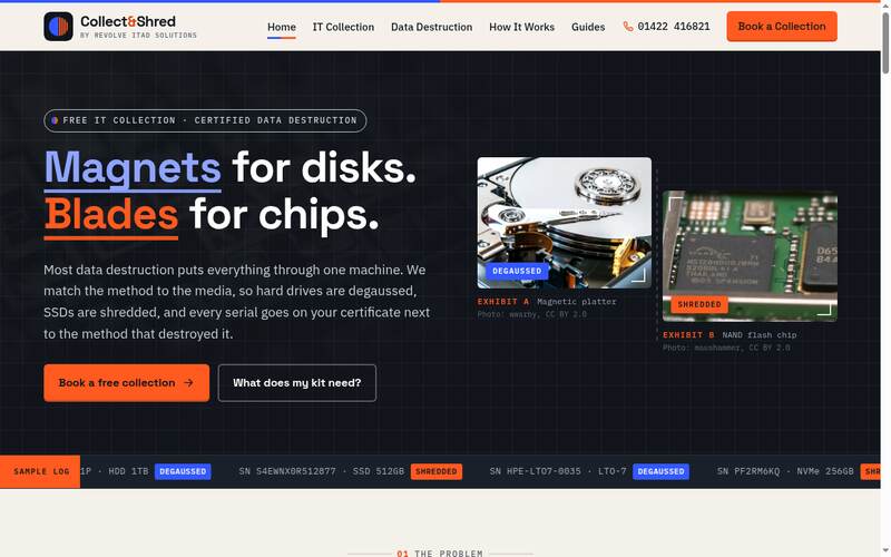 Homepage of collectandshred.co.uk