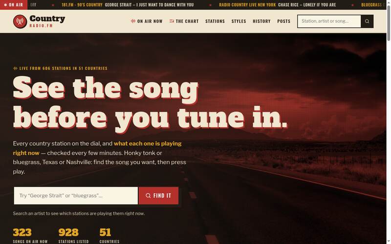 Homepage of country.radio.fm