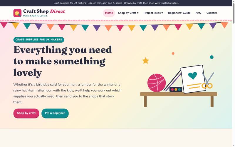Homepage of craftshopdirect.co.uk