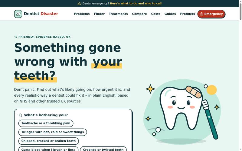 Screenshot of the Dentist Disaster homepage