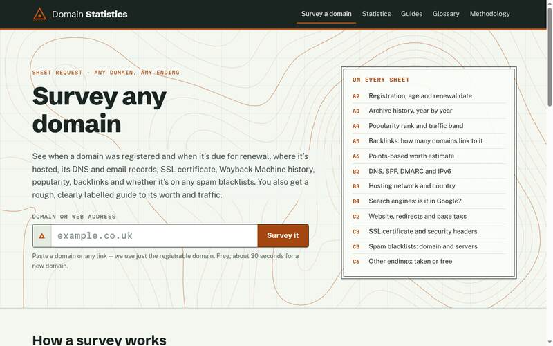 Screenshot of the Domain Statistics homepage