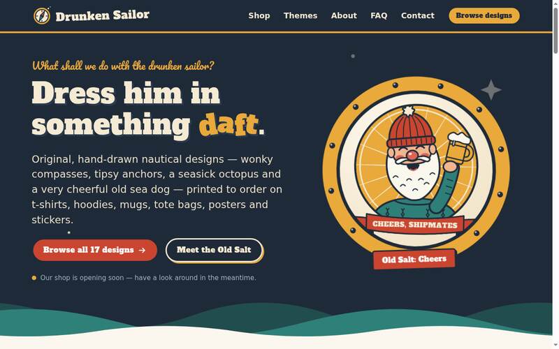 Screenshot of the Drunken Sailor homepage
