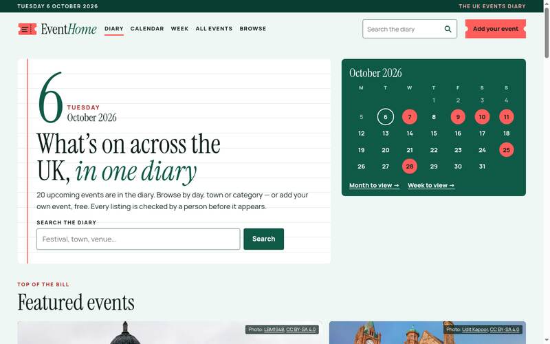 Screenshot of the EventHome homepage