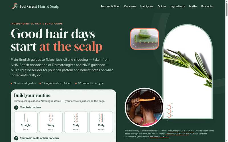 Screenshot of the Feel Great Hair & Scalp homepage