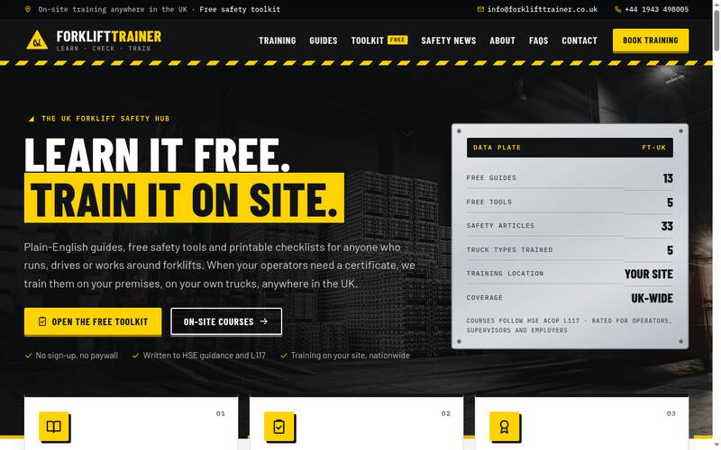 Screenshot of the Forklift Trainer homepage