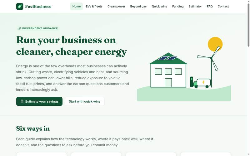 Screenshot of the Fuel Business homepage