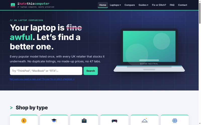 Screenshot of the I Hate This Computer homepage