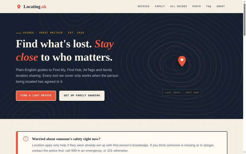 Screenshot of the Locating.uk homepage