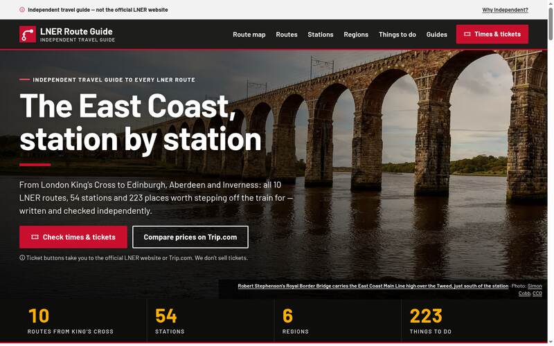 Screenshot of the LNER Route Guide homepage