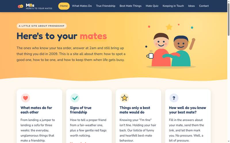 Screenshot of the M8s homepage