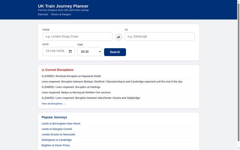Homepage of nationalrail.me.uk