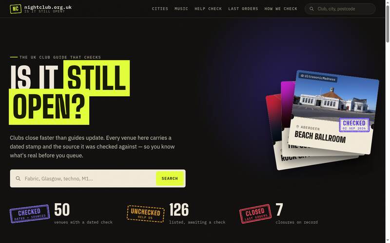 Homepage of nightclub.org.uk