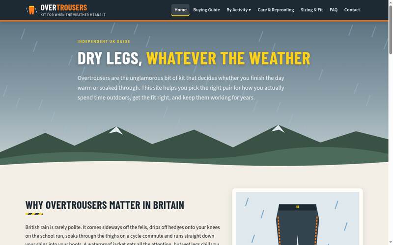 Homepage of overtrousers.co.uk