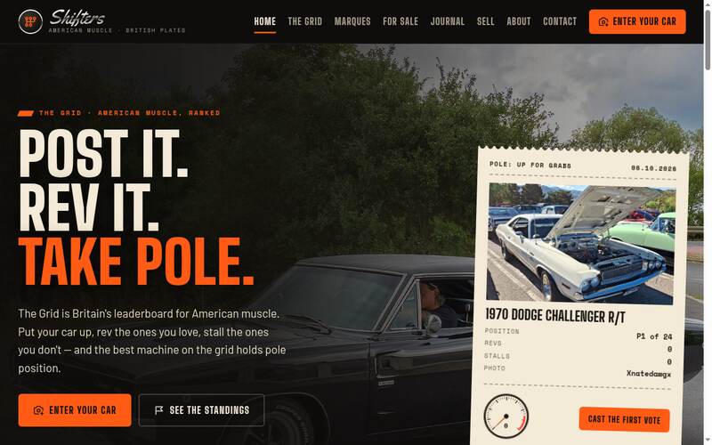 Screenshot of the Shifters homepage