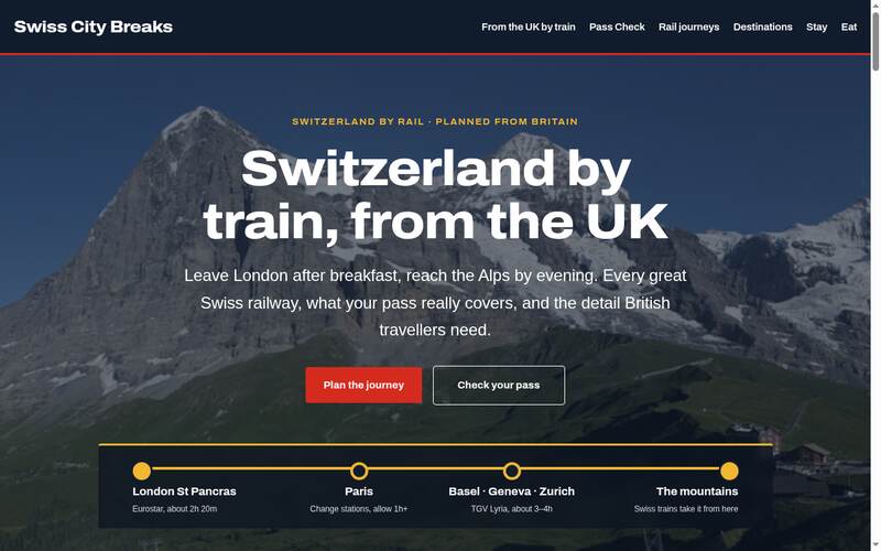 Homepage of swisscitybreaks.co.uk