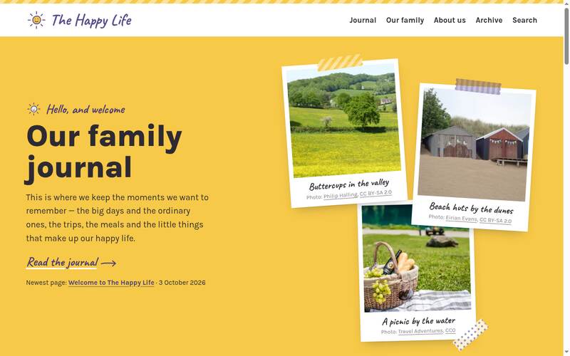 Screenshot of the The Happy Life homepage