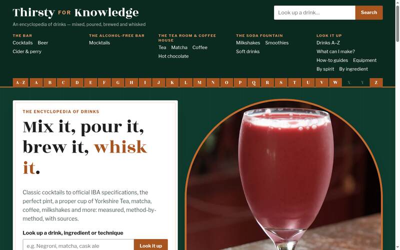 Screenshot of the Thirsty for Knowledge homepage