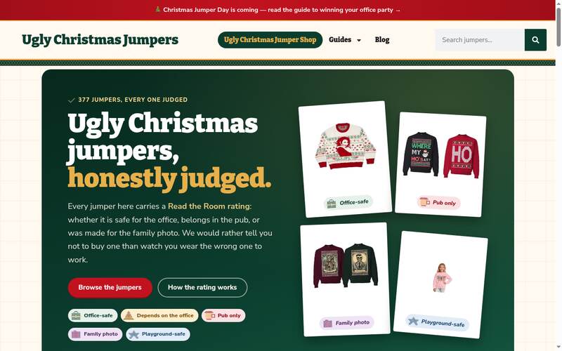 Homepage of ugly-christmas-jumpers.com