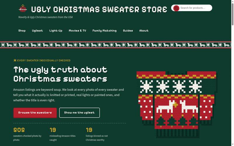 Homepage of uglychristmassweater.store