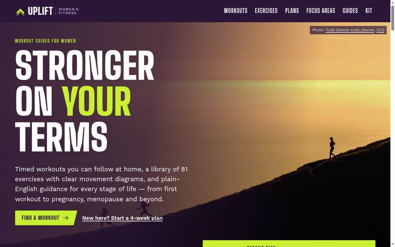 Screenshot of the Uplift Women's Fitness homepage