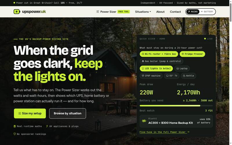 Screenshot of the UPS Power UK homepage