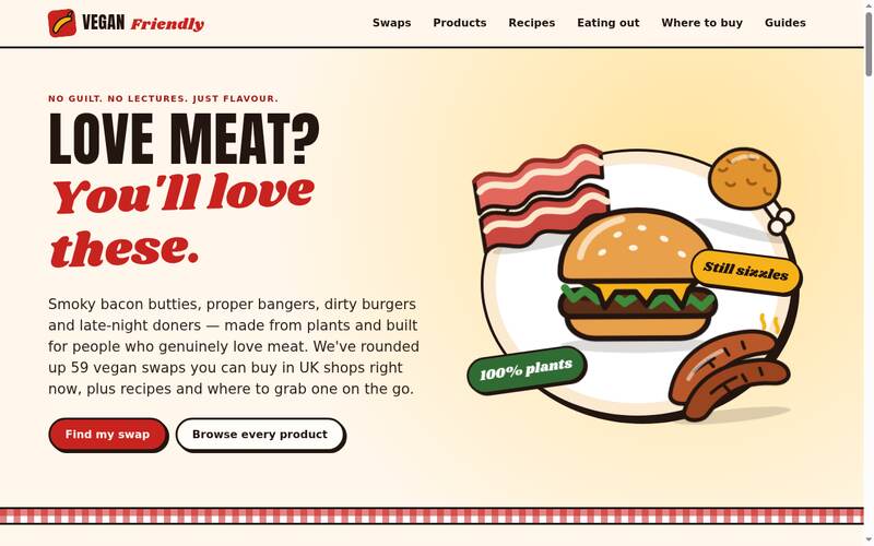Screenshot of the Vegan Friendly homepage