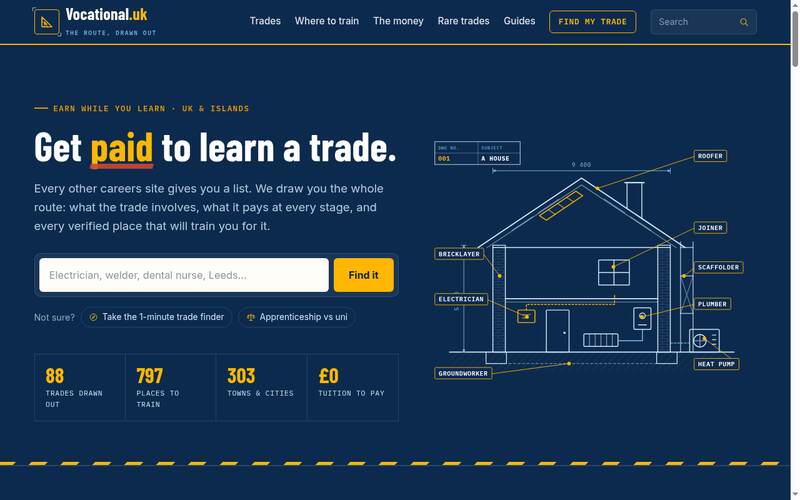 Screenshot of the Vocational.uk homepage