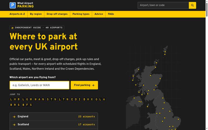 Screenshot of the What Airport Parking homepage