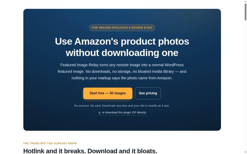 Screenshot of the Featured Image Relay homepage